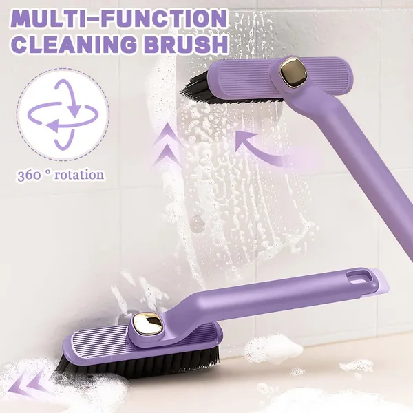 KITCHZENGO_Multi-Function_Bathroom_Cleaning_Brush_with_V-Shaped_Hard_Bristles,_360°_Rotating_Head,_Crevice_&_Tile_Cleaning_Brush,_Ergonomic_Handle,_Floor_&_Gap_Cleaner,_Durable_Plastic,_Purple_(Pack_of_2)