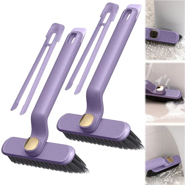 KITCHZENGO_Multi-Function_Bathroom_Cleaning_Brush_with_V-Shaped_Hard_Bristles,_360°_Rotating_Head,_Crevice_&_Tile_Cleaning_Brush,_Ergonomic_Handle,_Floor_&_Gap_Cleaner,_Durable_Plastic,_Purple_(Pack_of_2)