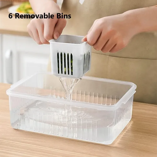 KITCHZENGO™_6-in-1_Fridge_Storage_Container_with_Removable_Bins,_Multipurpose_Vegetable_&_Spice_Organizer_Box_with_Lid,_Kitchen_Storage_Box_for_Fruits,_Veggies_&_Seasoning_(Transparent)