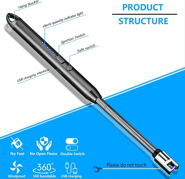 KITCHZENGO™_Electric_Gas_Lighter_Rechargeable_with_USB_Cable_|_Flexible_Neck_Arc_Lighter_for_Kitchen_|_Windproof_Plasma_Lighter_for_Gas_Stove,_Candle_&_Diya_|_Safety_Lock_|_Multicolor