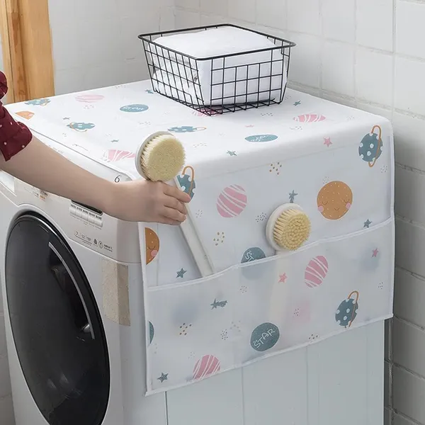 KITCHZENGO™_Fridge_Cover_54x130_cm,_Waterproof_&_Dustproof_Refrigerator_Top_Cover_with_Storage_Pockets,_Printed_Multipurpose_Kitchen_Organizer_Cover_for_Fridge_Protection