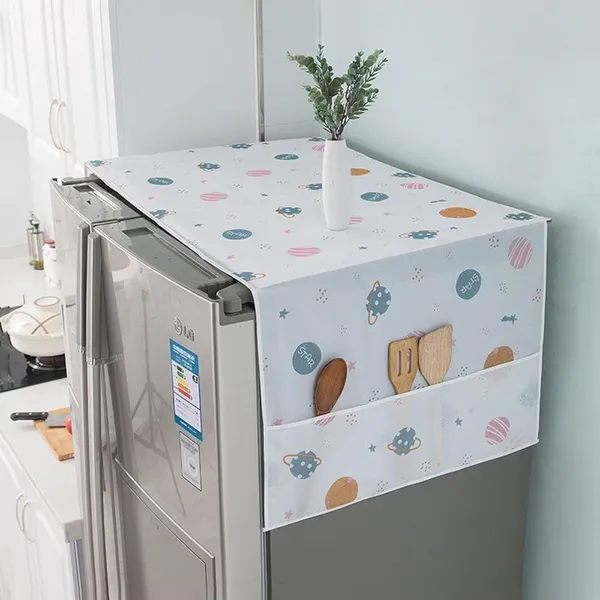 KITCHZENGO™_Fridge_Cover_54x130_cm,_Waterproof_&_Dustproof_Refrigerator_Top_Cover_with_Storage_Pockets,_Printed_Multipurpose_Kitchen_Organizer_Cover_for_Fridge_Protection