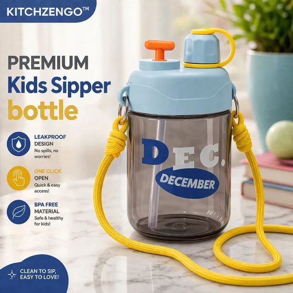 KITCHZENGO™_Kids_Water_Bottle_600ml_with_Straw_&_Hanging_Strap_|_Leakproof_BPA_Free_Sipper_Bottle_for_School_|_One_Click_Open_Lid_|_Premium_Blue_&_Yellow_Kids_Bottle