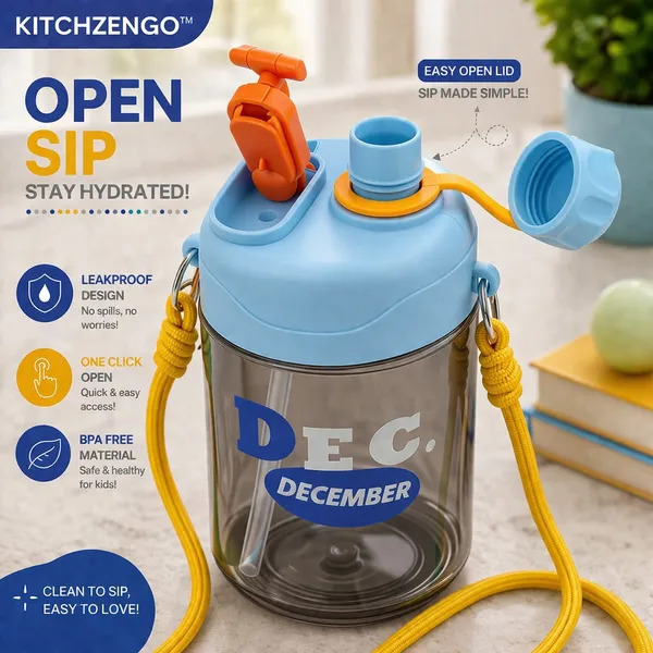 KITCHZENGO™_Kids_Water_Bottle_600ml_with_Straw_&_Hanging_Strap_|_Leakproof_BPA_Free_Sipper_Bottle_for_School_|_One_Click_Open_Lid_|_Premium_Blue_&_Yellow_Kids_Bottle