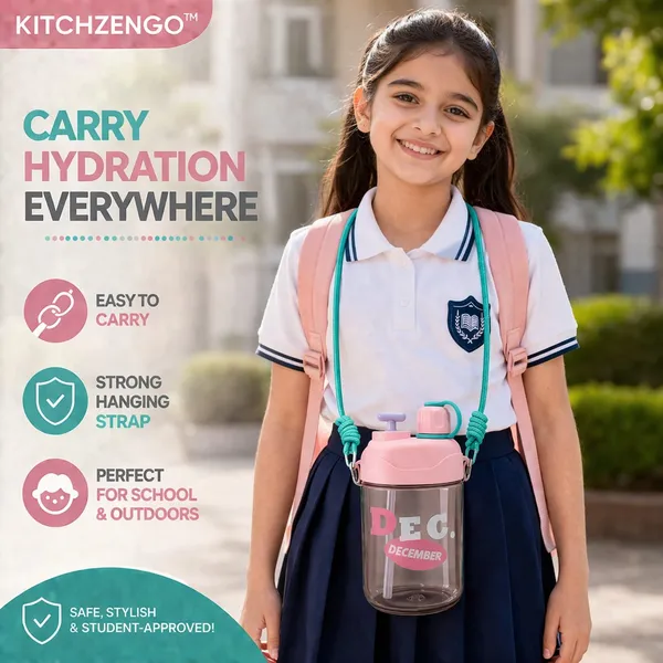 KITCHZENGO™_Kids_Water_Bottle_600ml_with_Straw_&_Strap_|_Leakproof_BPA_Free_Sipper_Bottle_for_Kids_|_School_Bottle_with_One_Click_Open_Lid_|_Cute_Pink_Drinking_Bottle_for_Boys_&_Girls