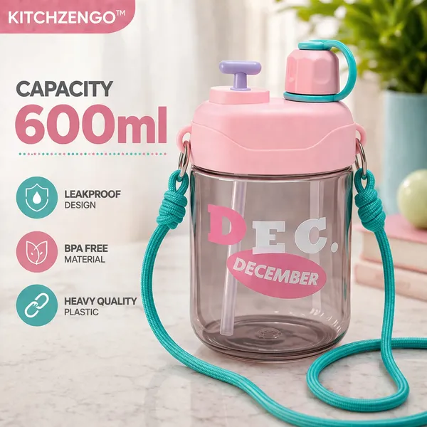 KITCHZENGO™_Kids_Water_Bottle_600ml_with_Straw_&_Strap_|_Leakproof_BPA_Free_Sipper_Bottle_for_Kids_|_School_Bottle_with_One_Click_Open_Lid_|_Cute_Pink_Drinking_Bottle_for_Boys_&_Girls
