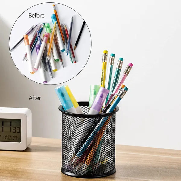 KITCHZENGO™_Metal_Mesh_Pen_Stand_/_Pencil_Holder_(Pack_of_1)_–_Multipurpose_Desk_Organizer_for_Office_&_Home