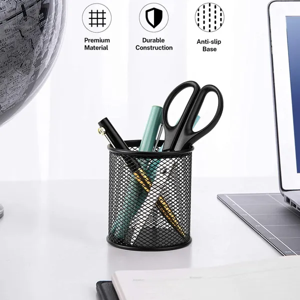 KITCHZENGO™_Metal_Mesh_Pen_Stand_/_Pencil_Holder_(Pack_of_1)_–_Multipurpose_Desk_Organizer_for_Office_&_Home
