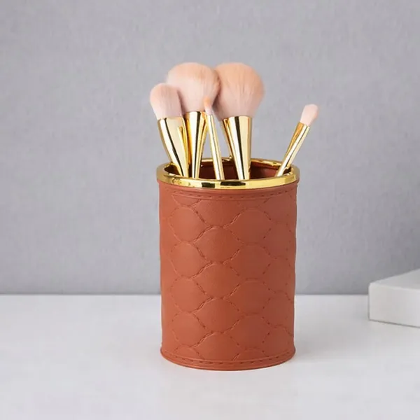 KITCHZENGO™_Premium_Plastic_Multipurpose_Holder_with_Gold_Rim_–_Makeup_Brush,_Toothbrush_&_Cutlery_Organizer_for_Bathroom,_Kitchen_&_Desk