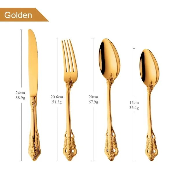 Kitchzengo™_4_PCS_Luxury_Gold_Cutlery_Set_–_Stainless_Steel_Spoon,_Fork,_Knife_&_Teaspoon_|_Premium_Engraved_Dinnerware_Set