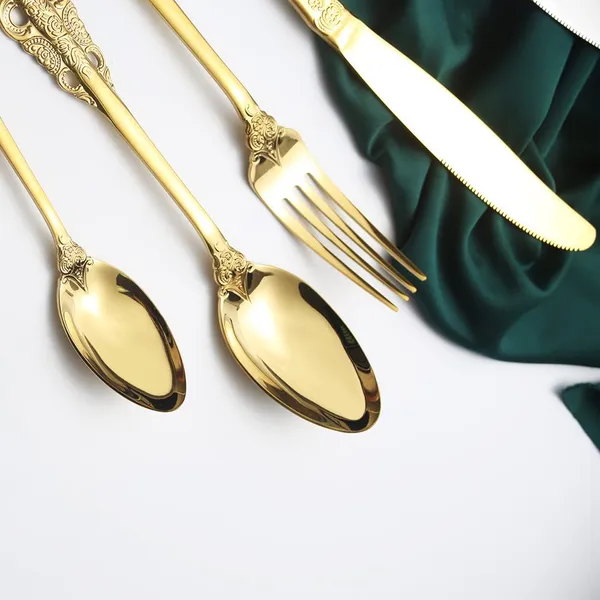 Kitchzengo™_4_PCS_Luxury_Gold_Cutlery_Set_–_Stainless_Steel_Spoon,_Fork,_Knife_&_Teaspoon_|_Premium_Engraved_Dinnerware_Set