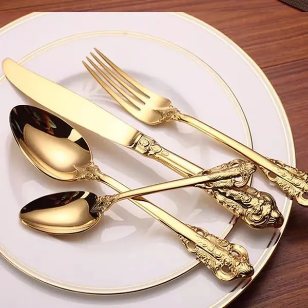 Kitchzengo™_4_PCS_Luxury_Gold_Cutlery_Set_–_Stainless_Steel_Spoon,_Fork,_Knife_&_Teaspoon_|_Premium_Engraved_Dinnerware_Set