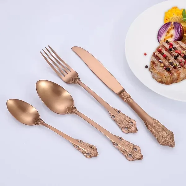 Kitchzengo™_4_PCS_Luxury_Rose_Gold_Cutlery_Set_–_Stainless_Steel_Spoon,_Fork,_Knife_&_Teaspoon_|_Elegant_Engraved_Dinner_Set