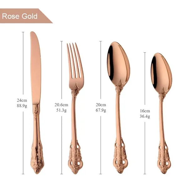 Kitchzengo™_4_PCS_Luxury_Rose_Gold_Cutlery_Set_–_Stainless_Steel_Spoon,_Fork,_Knife_&_Teaspoon_|_Elegant_Engraved_Dinner_Set