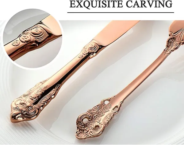 Kitchzengo™_4_PCS_Luxury_Rose_Gold_Cutlery_Set_–_Stainless_Steel_Spoon,_Fork,_Knife_&_Teaspoon_|_Elegant_Engraved_Dinner_Set