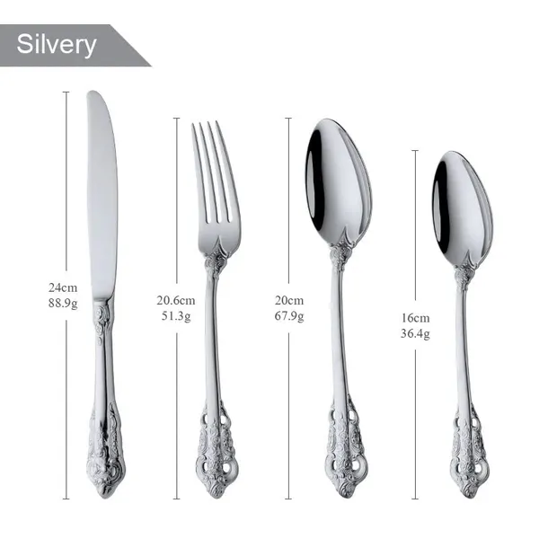 Kitchzengo™_4_PCS_Luxury_Silver_Cutlery_Set_–_Stainless_Steel_Spoon,_Fork,_Knife_&_Teaspoon_|_Royal_Engraved_Dinner_Set_with_Mirror_Finish