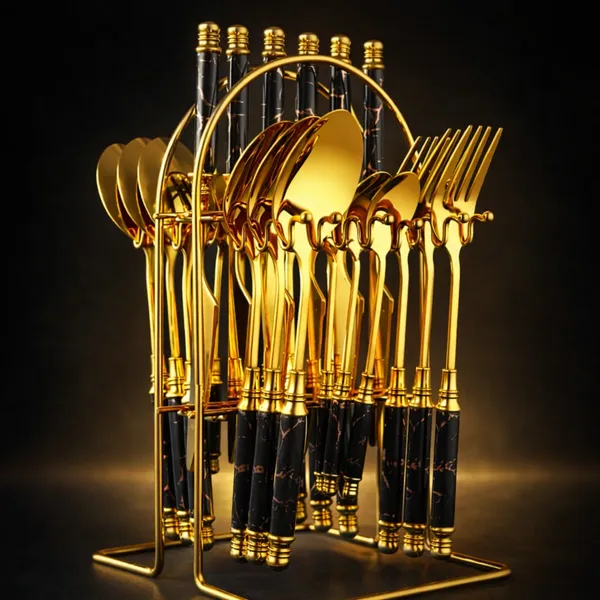 Kitchzengo™_Luxury_Black_Marble_Handle_Gold_Cutlery_Set_with_Stand_–_24_Pcs_Stainless_Steel_Spoon_Fork_Knife_Set,_Premium_Dining_Tableware_for_Home,_Hotel_&_Gift