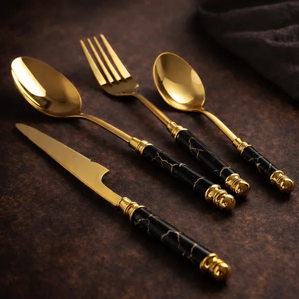 Kitchzengo™_Luxury_Black_Marble_Handle_Gold_Cutlery_Set_with_Stand_–_24_Pcs_Stainless_Steel_Spoon_Fork_Knife_Set,_Premium_Dining_Tableware_for_Home,_Hotel_&_Gift