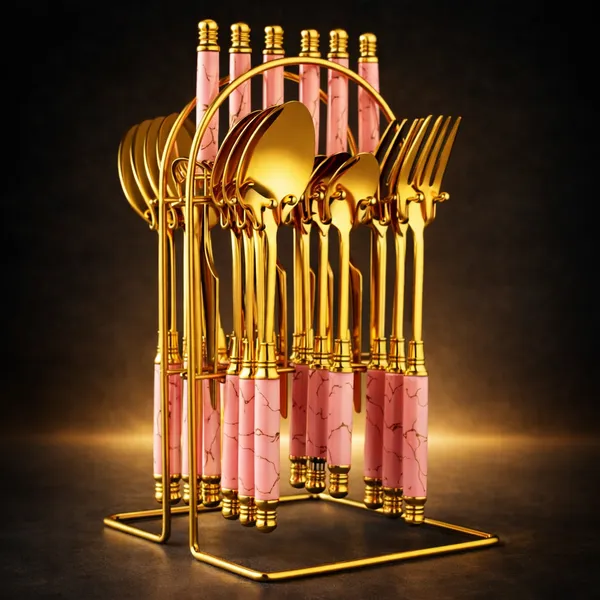 Kitchzengo™_Luxury_Pink_Marble_Handle_Gold_Cutlery_Set_with_Stand_–_24_Pcs_Stainless_Steel_Spoon_Fork_Knife_Set,_Elegant_Dining_Tableware_for_Home,_Kitchen_&_Gift