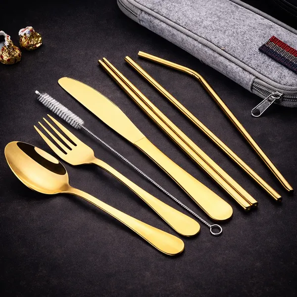 Golden_Reusable_Stainless_Steel_Cutlery_Set_with_Carry_Pouch__Spoon_Fork_Knife_Chopsticks_And_Straw_Set__Travel_Friendly_Tableware_for_Office_Picnic_Camping