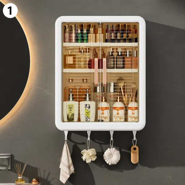 Wall_Mounted_Bathroom_Storage_Cabinet_with_Double_Door,_Dustproof_Organizer_Rack_with_Hooks,_Multipurpose_Plastic_Storage_Box_for_Bathroom_Kitchen_Bedroom_(White_&_Transparent)