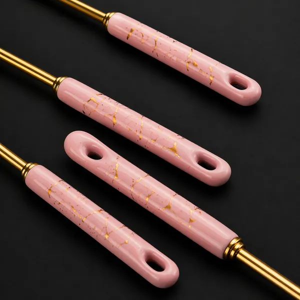 Kitchzengo™_6_PCS_Gold_Kitchen_Utensils_Set_with_Stand_–_Soup_Ladle,_Skimmer,_Pasta_Server,_Turner,_Spatula_&_Spoon_|_Pink_Handle_Stainless_Steel_Cooking_Tools