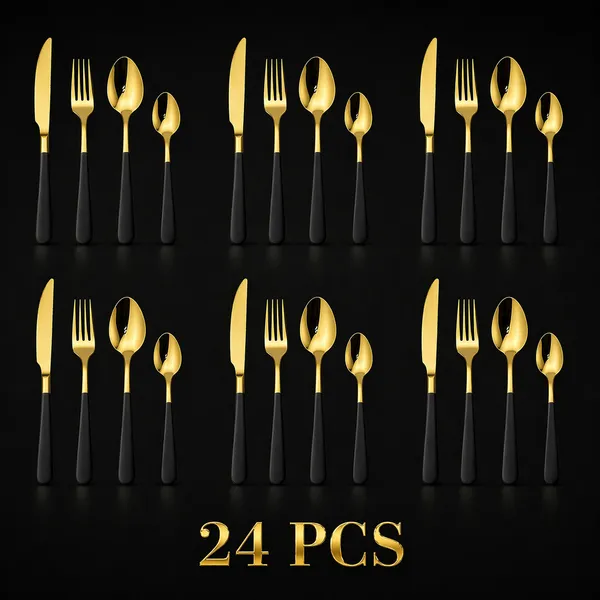 KITCHZENGO™_24_Pcs_Black_Gold_Cutlery_Set_Stainless_Steel_|_Luxury_Spoon_Fork_Knife_Set_|_Premium_Dining_&_Gifting_Set