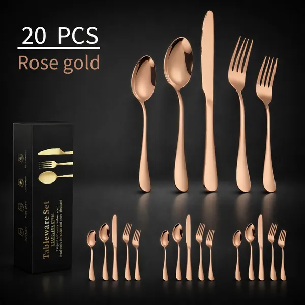 Kitchzengo™_20_PCS_Rose_Gold_Cutlery_Set_–_Premium_Stainless_Steel_Spoon_Fork_Knife_Set_|_Mirror_Polish_Dinnerware