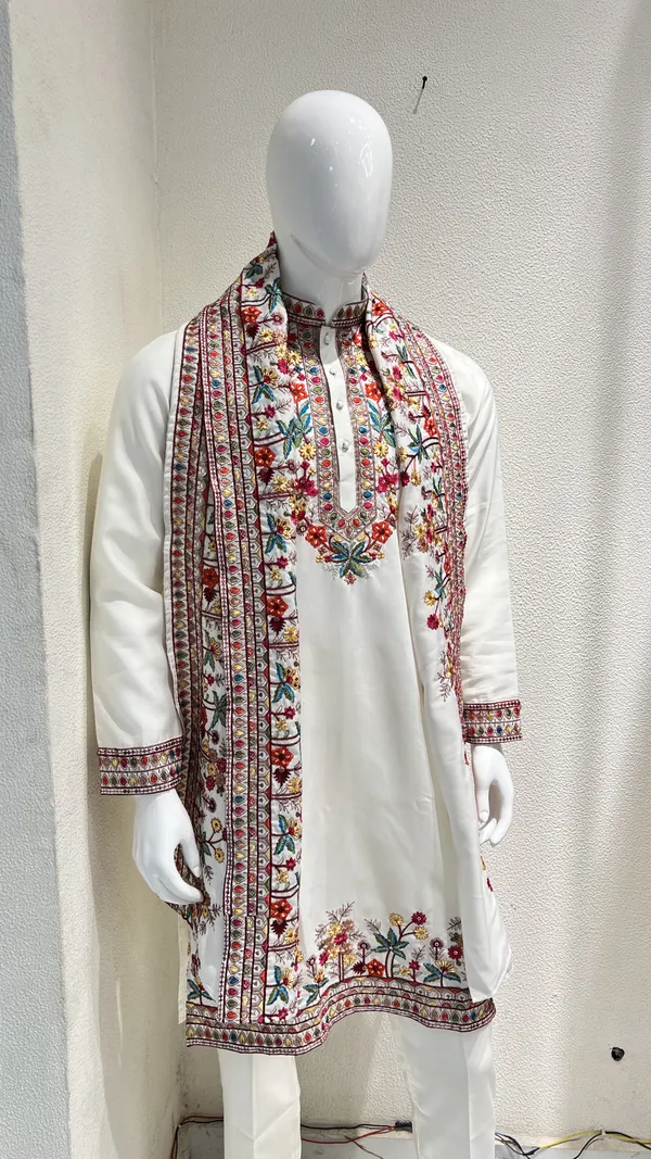Men's_Off_White_Wedding_And_Festive_Ready_to_Wear_Kurta_Pant_and_Dupatta_Set_with_Heavy_Embroidery