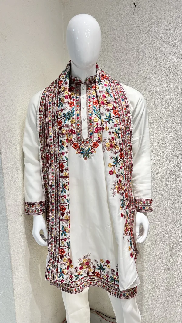 Men's_Off_White_Wedding_And_Festive_Ready_to_Wear_Kurta_Pant_and_Dupatta_Set_with_Heavy_Embroidery