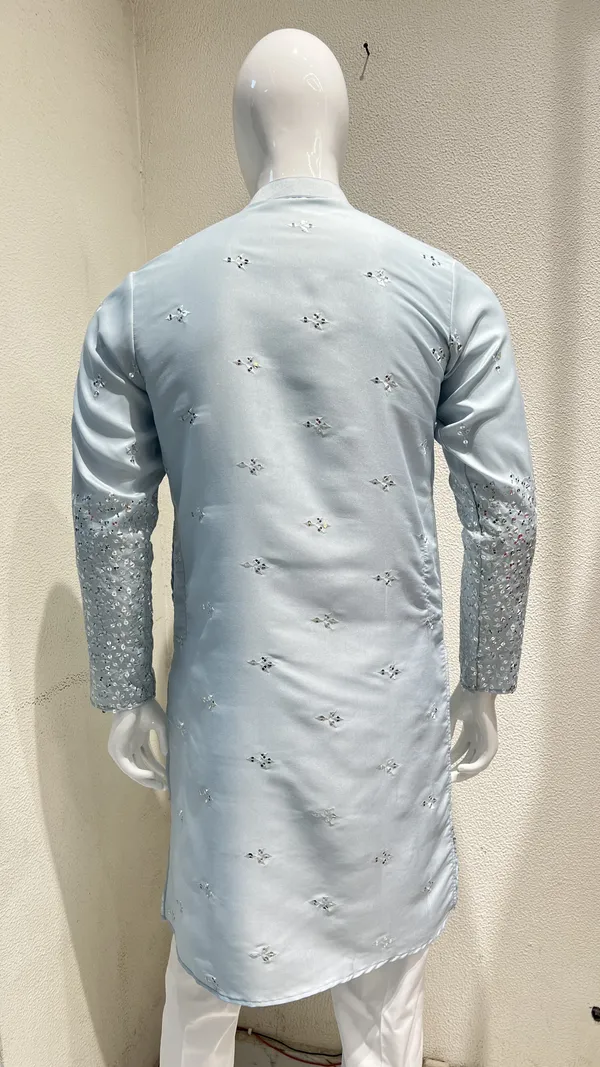 Sky_Blue_Festive_Wear_Kurta_for_Men_-_Mirror_Work_Design_with_Heavy_Embroidered_Sleeves