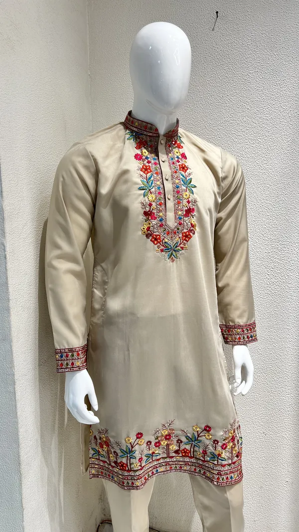 Men's_Light_Beige_Wedding_,Festive_Ready_to_Wear_Kurta_Pant_and_Dupatta_Set_with_Heavy_Embroidery