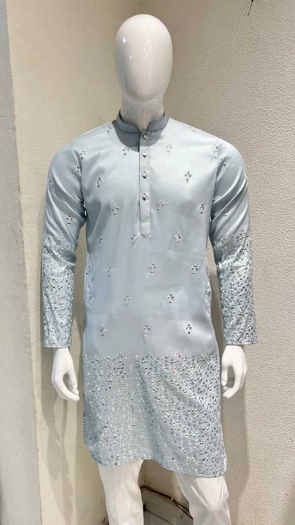 Sky_Blue_Festive_Wear_Kurta_for_Men_-_Mirror_Work_Design_with_Heavy_Embroidered_Sleeves