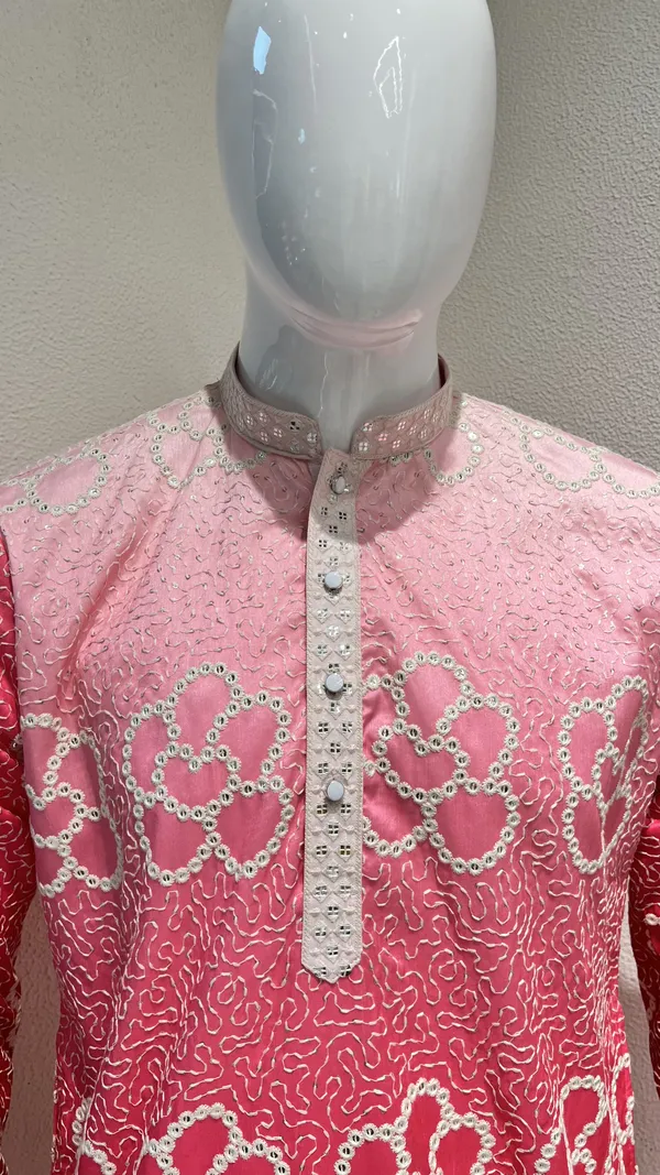 Men's_Pink_Ombre_Floral_Bandhani_Embroidery_Kurta