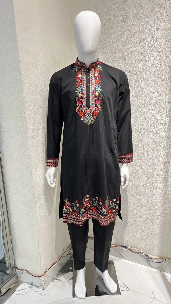 Men's_Black_Wedding_And_Festive_Ready_to_Wear_Kurta_Pant_and_Dupatta_Set_with_Heavy_Embroidery