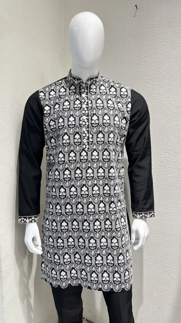 Men's_Black_Wedding/Festive_Ready_to_Wear_Kurta_Pant_and_Dupatta_Set_with_Heavy_Embroidery