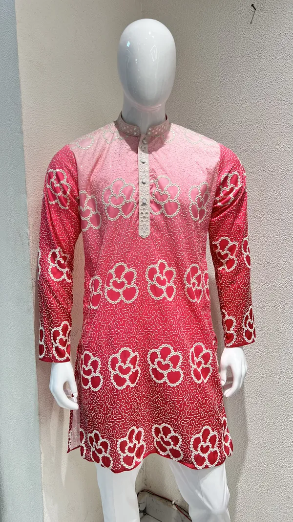 Men's_Pink_Ombre_Floral_Bandhani_Embroidery_Kurta