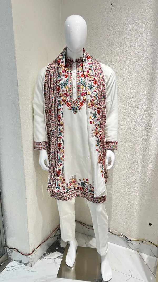 Men's_Off_White_Wedding_And_Festive_Ready_to_Wear_Kurta_Pant_and_Dupatta_Set_with_Heavy_Embroidery
