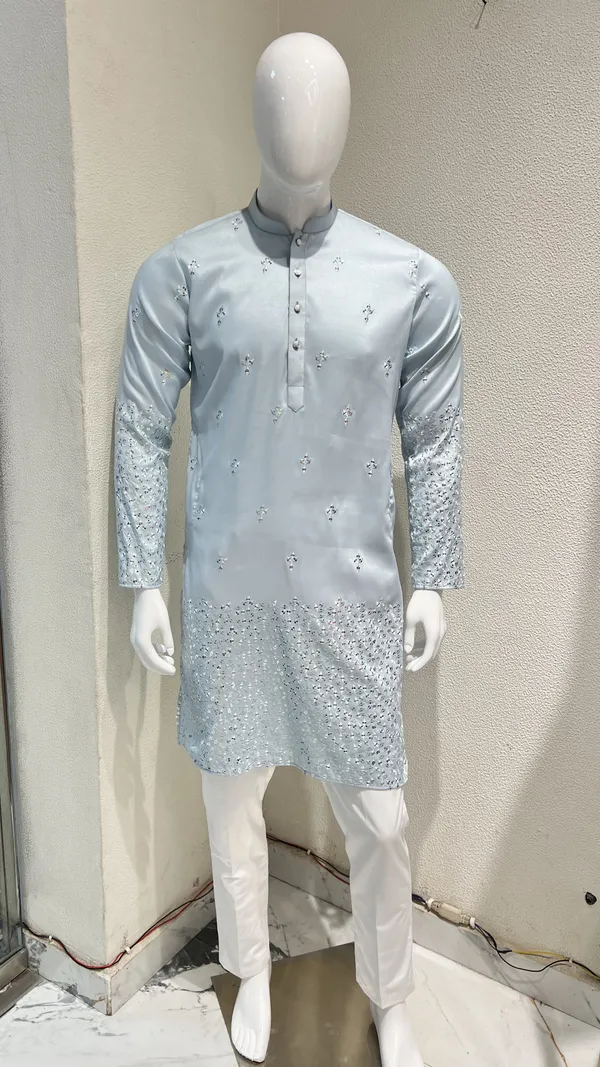 Sky_Blue_Festive_Wear_Kurta_for_Men_-_Mirror_Work_Design_with_Heavy_Embroidered_Sleeves