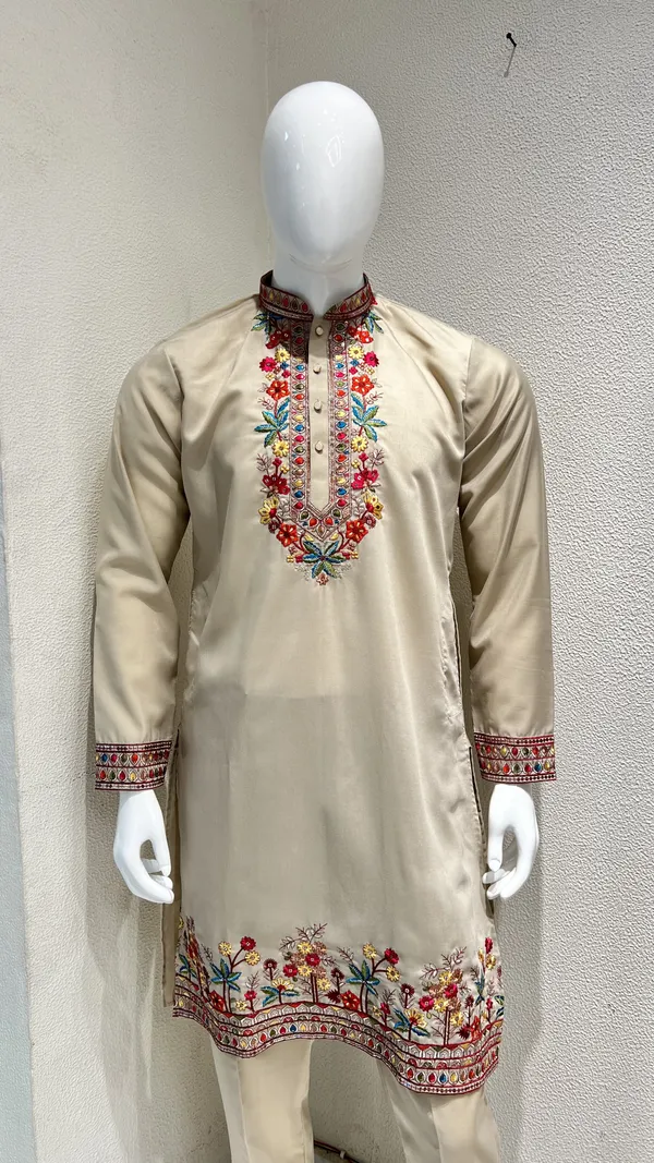 Men's_Light_Beige_Wedding_,Festive_Ready_to_Wear_Kurta_Pant_and_Dupatta_Set_with_Heavy_Embroidery