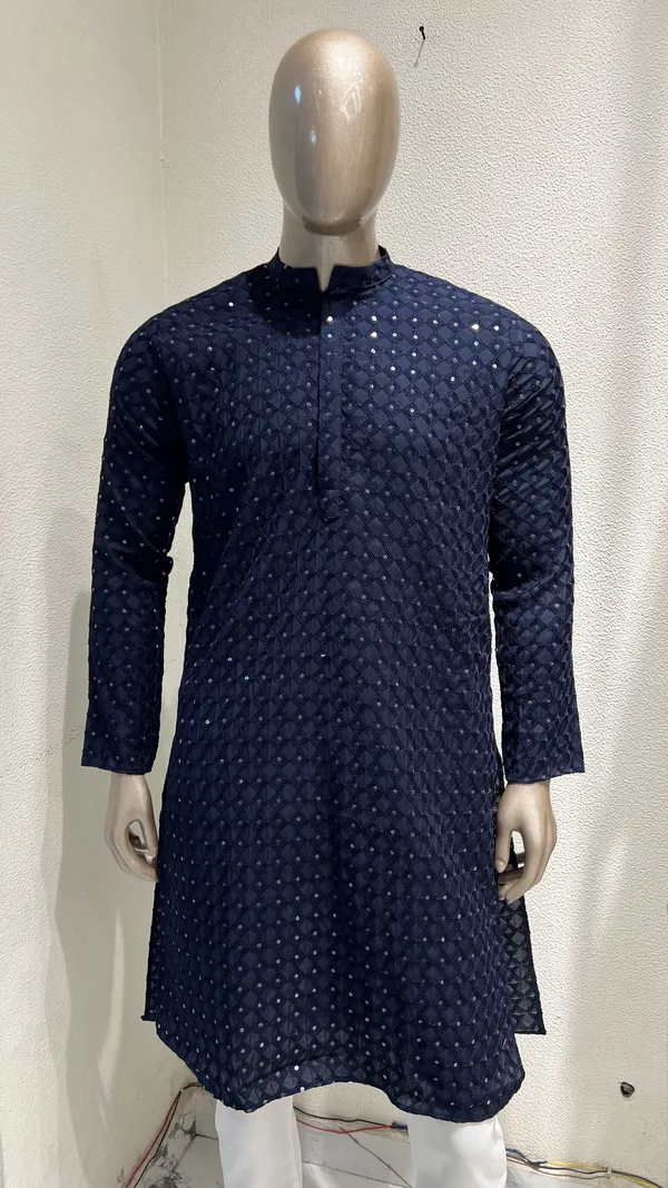 Mens_Navy_Blue_Geometric_Patterned_Sequence_Embroidered_Kurta