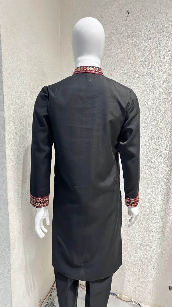 Men's_Black_Wedding_And_Festive_Ready_to_Wear_Kurta_Pant_and_Dupatta_Set_with_Heavy_Embroidery