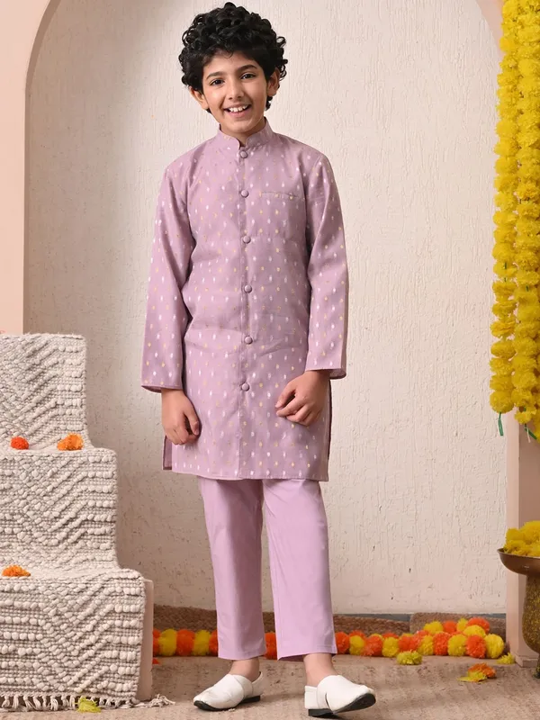 Indi-Loom_Couture_Boys_Lavender_Chanderi_Booti_Kurta_With_Trouser_Set