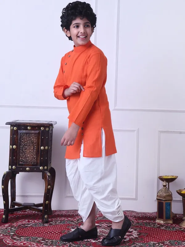 Indi-Loom_Couture_Boys_Orange_Solid_Ethnic_Kurta_With_Dhoti_Pant_Set