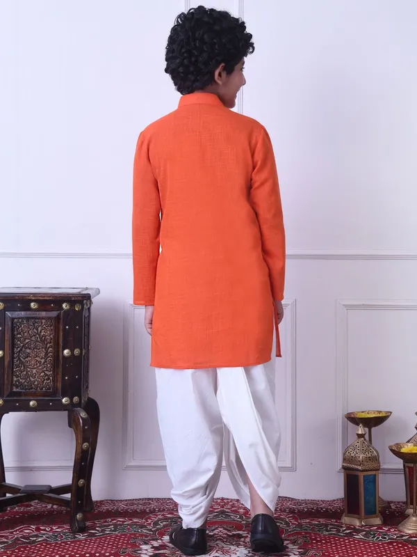 Indi-Loom_Couture_Boys_Orange_Solid_Ethnic_Kurta_With_Dhoti_Pant_Set