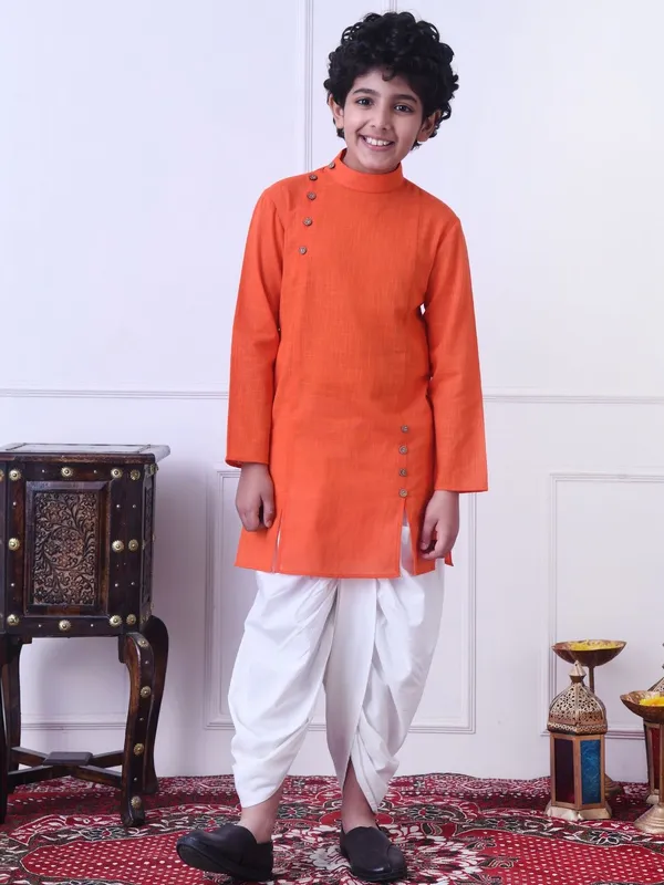 Indi-Loom_Couture_Boys_Orange_Solid_Ethnic_Kurta_With_Dhoti_Pant_Set