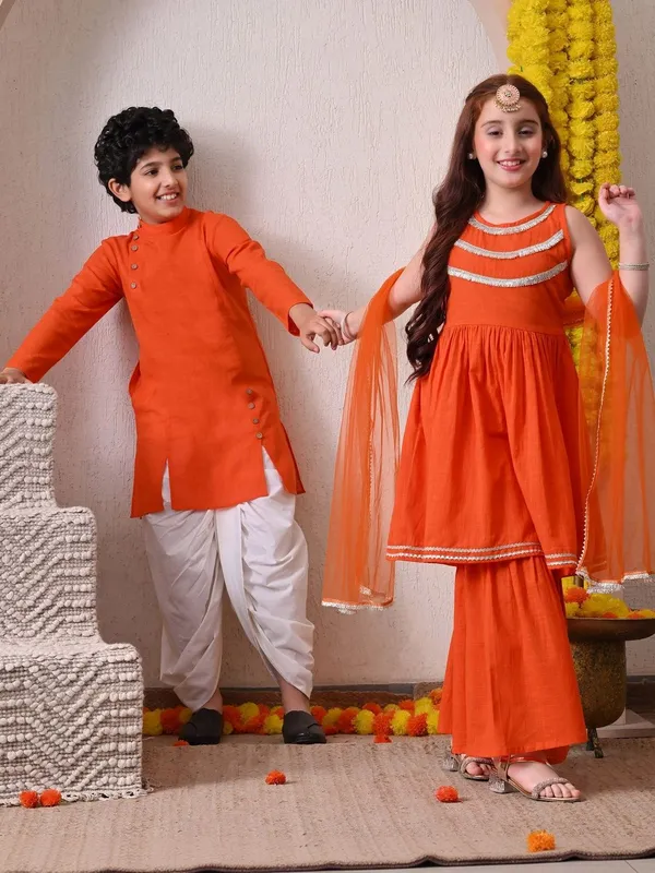 Indi-Loom_Couture_Boys_Orange_Solid_Ethnic_Kurta_With_Dhoti_Pant_Set