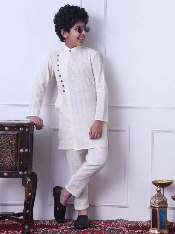 Indi-Loom_Couture_Boys_Off-White_Solid_Ethnic_Kurta_With_Pajama_Set