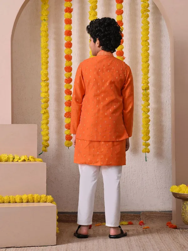 Indi-Loom_Couture_Boys_Orange_Kurta_With_Embroidered_Jacket_&_Pyjama_Set