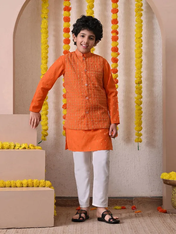 Indi-Loom_Couture_Boys_Orange_Kurta_With_Embroidered_Jacket_&_Pyjama_Set